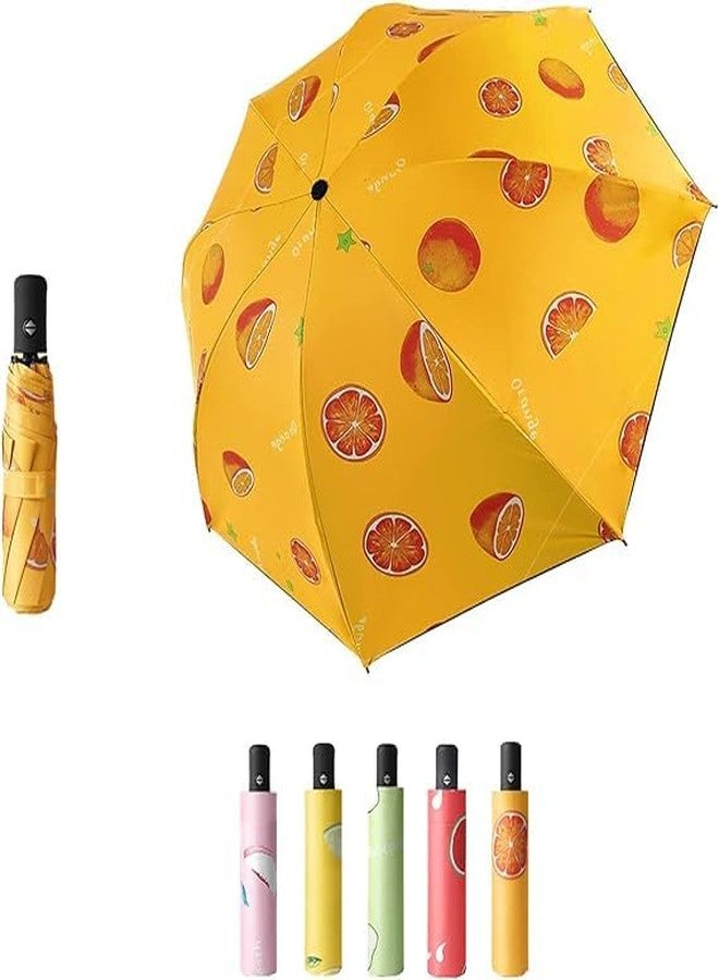 Missby Unisex-Adults Manual Tri-Fold Compact Umbrella with Creative Fruit Printing for Rain & Sun Protection (23 Inches, Large Size) (Orange) - Image 1